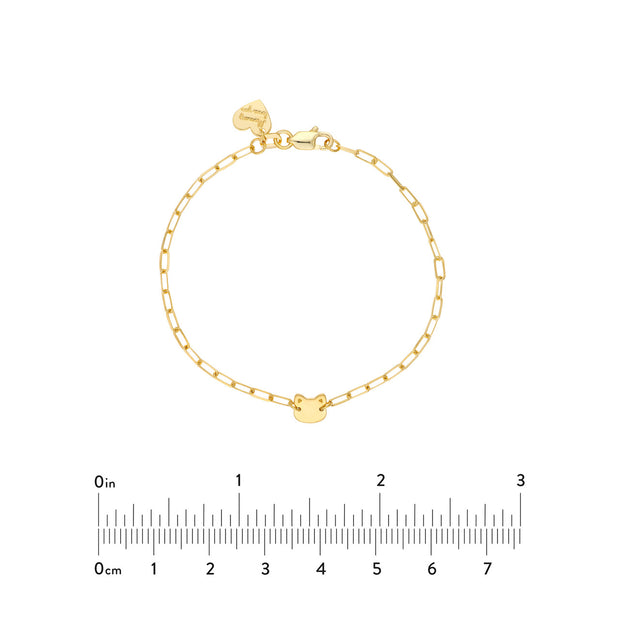 Kitty: Kids Armband, Katzen Charm, Paperclip Chain, 14 KT Gelbgold