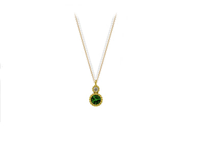Romy: Halskette, 18 Karat Gelbgold, Diamanten, Smaragd