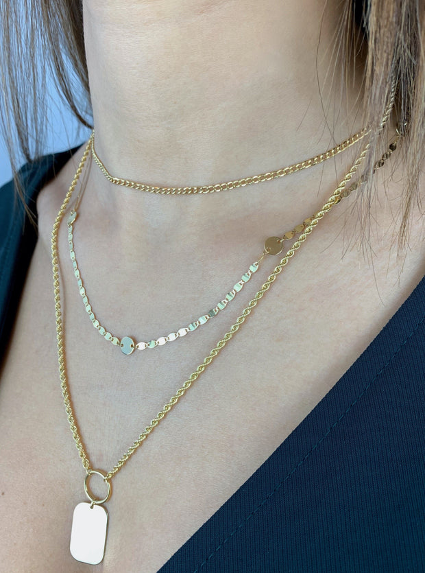 Selena: Halskette, Dog Tag, 14 KT Gelbgold